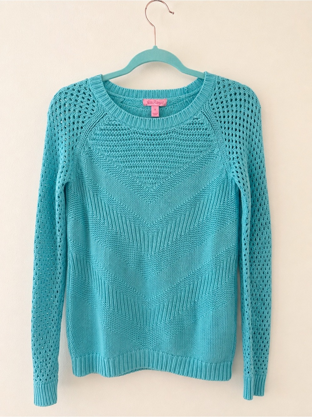 Lilly Pulitzer Aqua Open-Knit Crewneck Sweater